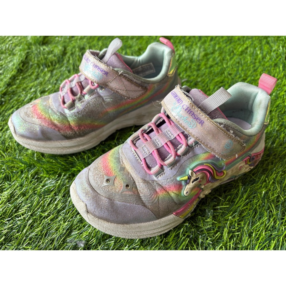 Skechers Girls Unicorn Chaser Light Up Sneakers Lavender Rainbow 302298L Size 12